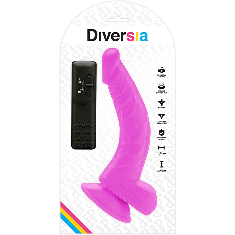 DIVERSIA - DILDO REALÍSTICO FLEXIBLE CON VIBRACIÓN LILA 21.5 CM -O- 4.5 CM DIVERSIA