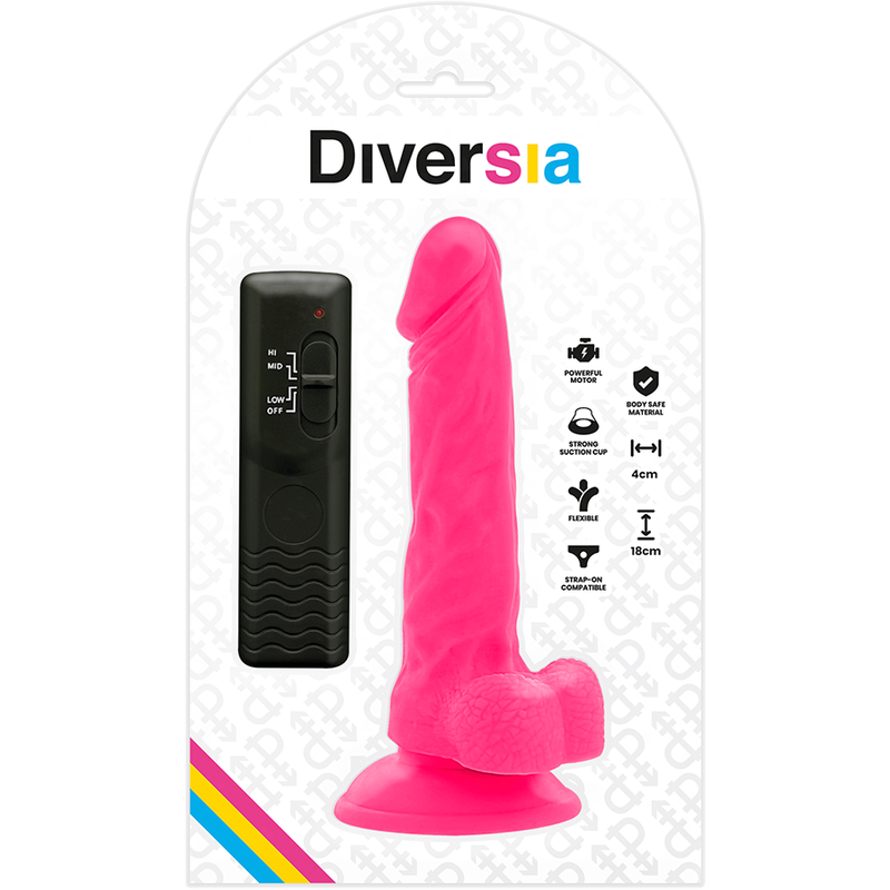 DIVERSIA - DILDO REALISTICO FLEXIBLE CON VIBRACIÓN ROSA 18 CM -O- 4 CM DIVERSIA