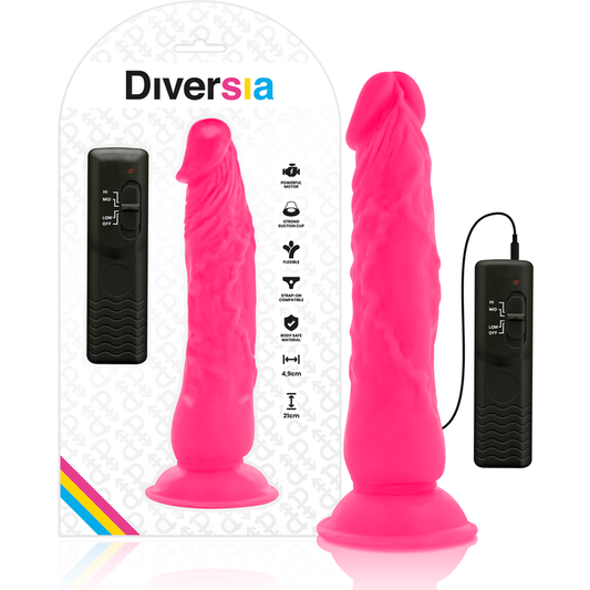 DIVERSIA - DILDO REALÍSTICO FLEXIBLE CON VIBRACIÓN ROSA 21 CM -O- 4.9 CM DIVERSIA