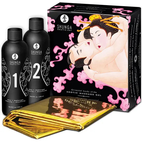 SHUNGA - GEL DE MASAJE EROTICO CUERPO A CUERPO ORIENTAL FRESAS Y CAVA SHUNGA KITS