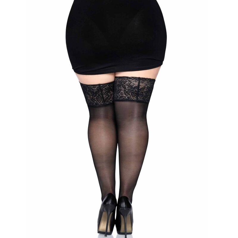 LEG AVENUE MEDIAS NEGRAS AUTOADHESIVAS CON ENCAJE ANCHO ONE SIZE LEG AVENUE HOSIERY