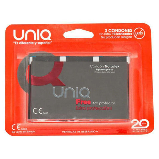 UNIQ - FREE PRESERVATIVOS CON ARO PROTECTOR SIN LATEX 3 UNIDADES UNIQ