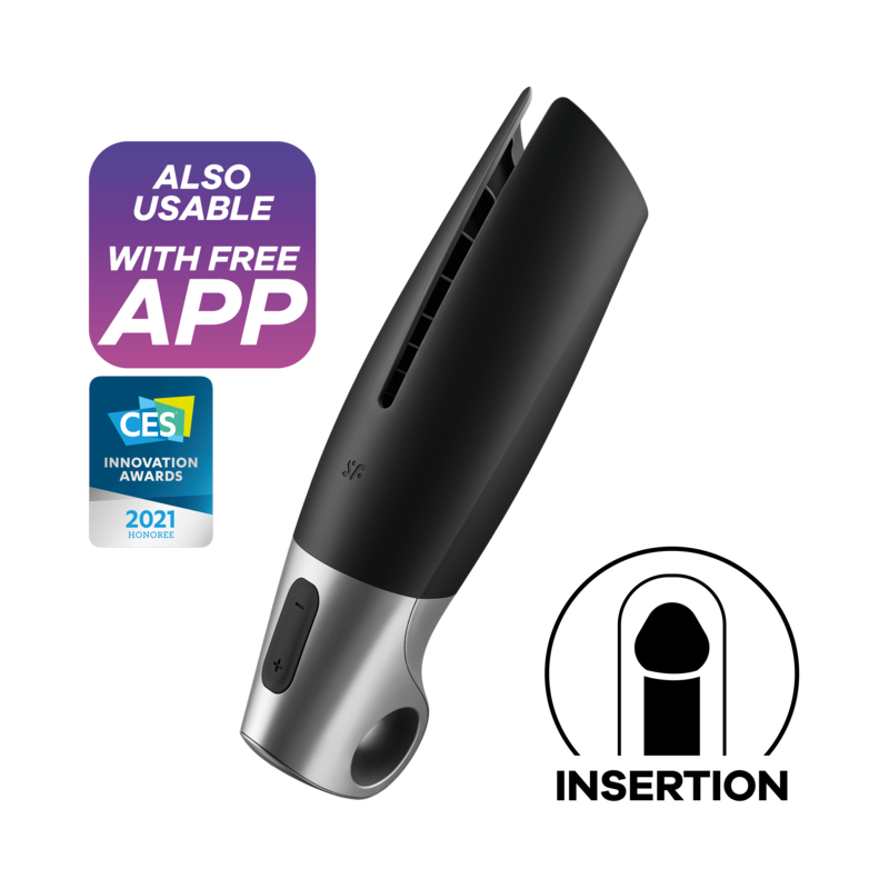 SATISFYER - POWER MASTURBATOR NEGRO Y PLATA SATISFYER MEN
