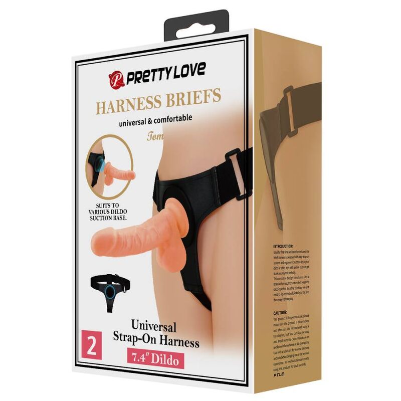 PRETTY LOVE - HARNESS BRIEFS ARNÉS UNIVERSAL CON DILDO TOM 20 CM NATURAL PRETTY LOVE