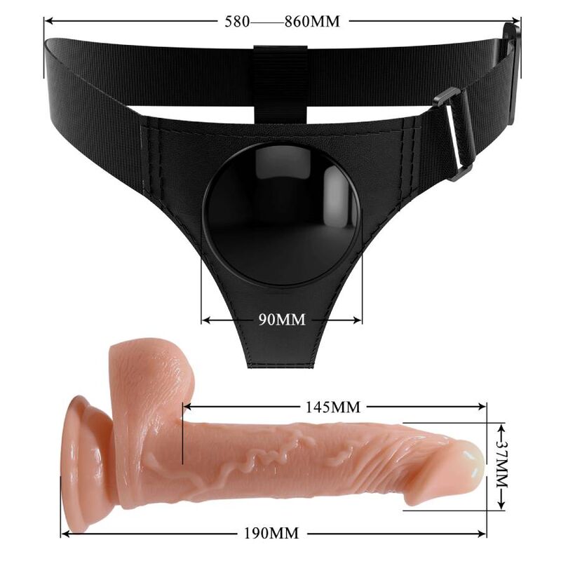 PRETTY LOVE - HARNESS BRIEFS ARNÉS UNIVERSAL CON DILDO KEVIN 19 CM NATURAL PRETTY LOVE