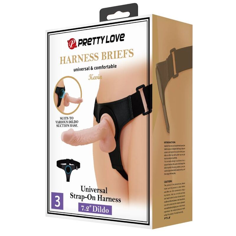 PRETTY LOVE - HARNESS BRIEFS ARNÉS UNIVERSAL CON DILDO KEVIN 19 CM NATURAL PRETTY LOVE