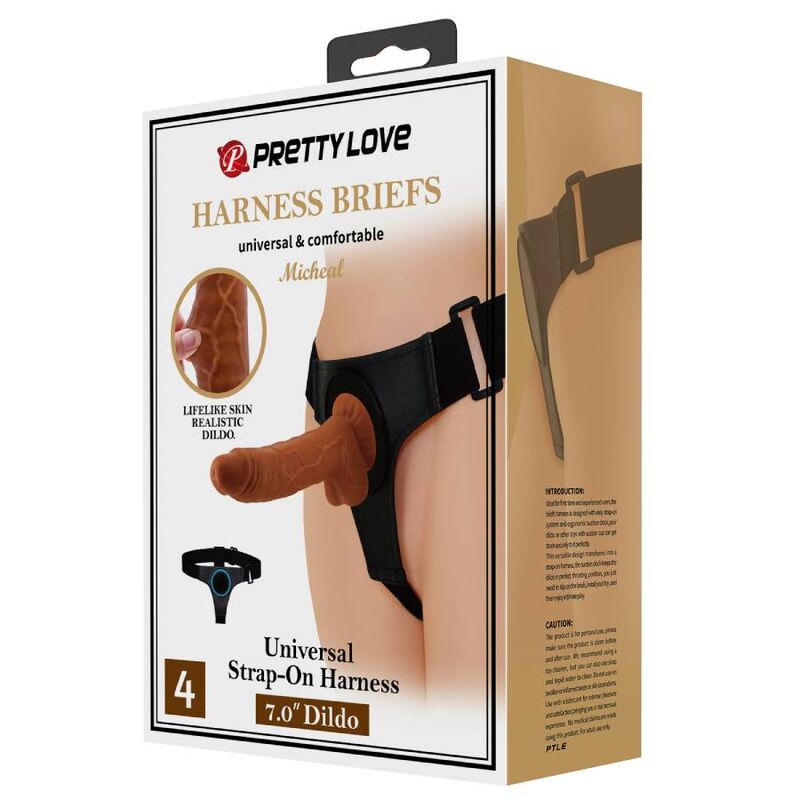 PRETTY LOVE - HARNESS BRIEFS ARNÉS UNIVERSAL CON DILDO MICHEAL 20 CM NEGRO PRETTY LOVE