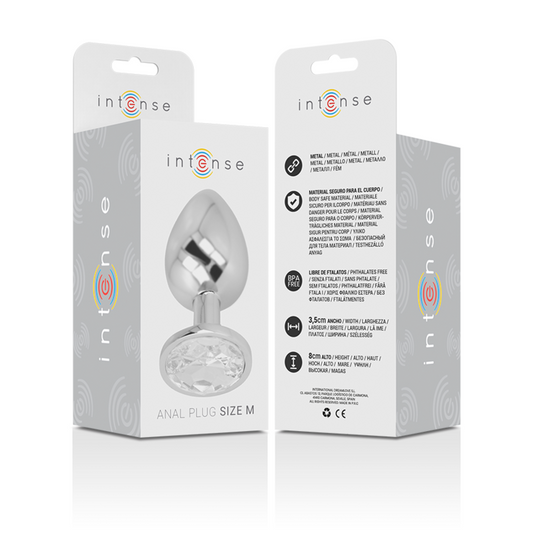 INTENSE - PLUG ANAL METAL ALUMINIO CON CRISTAL PLATA TALLA M INTENSE ANAL TOYS