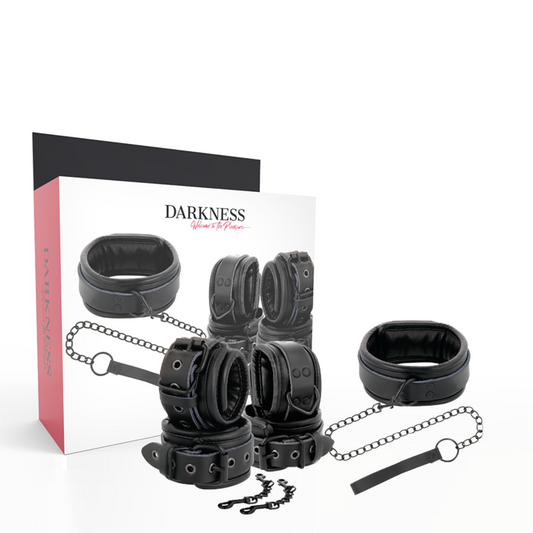 DARKNESS - ESPOSAS Y COLLAR DE CUERO NEGRO DARKNESS