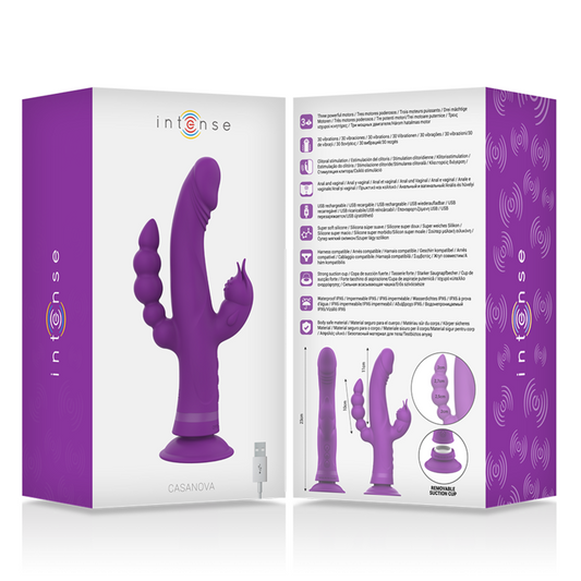 INTENSE - CASANOVA VIBRADOR RABBIT SILICONA TRIPLE MOTOR MORADO INTENSE FUN