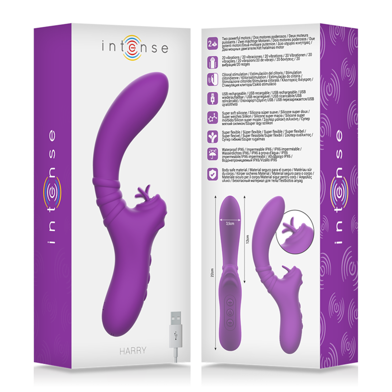 INTENSE - HARRY VIBRADOR FLEXIBLE CON LENGUA MORADO INTENSE FUN