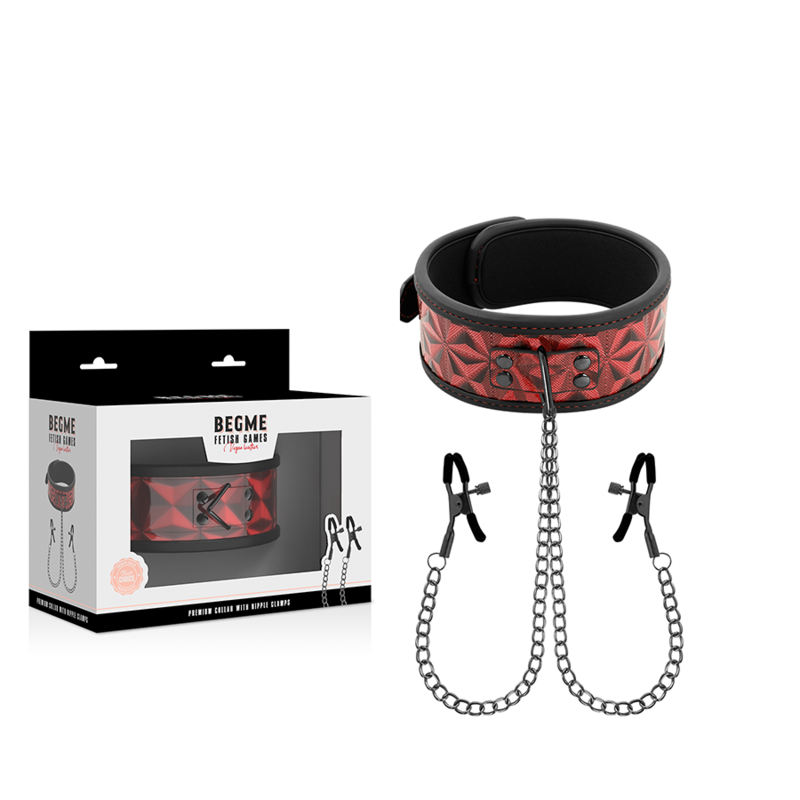 BEGME - RED EDITION COLLAR CON CADENAS Y PINZAS PEZONES CON FORRO DE NEOPRENO BEGME RED EDITION