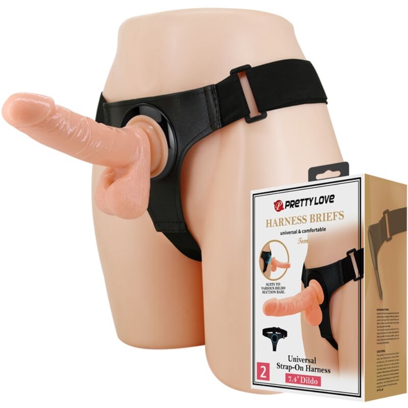PRETTY LOVE - HARNESS BRIEFS ARNÉS UNIVERSAL CON DILDO TOM 20 CM NATURAL PRETTY LOVE