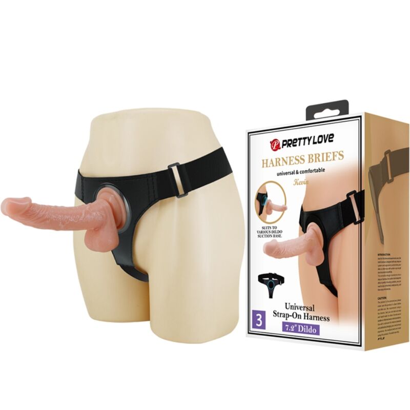 PRETTY LOVE - HARNESS BRIEFS ARNÉS UNIVERSAL CON DILDO KEVIN 19 CM NATURAL PRETTY LOVE
