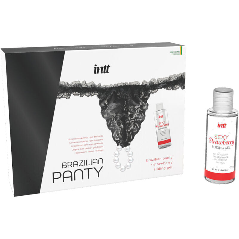 INTT RELEASES - PANTY BRASILEÑA NEGRA CON PERLAS Y GEL LUBRICANTE 50 ML INTT RELEASES