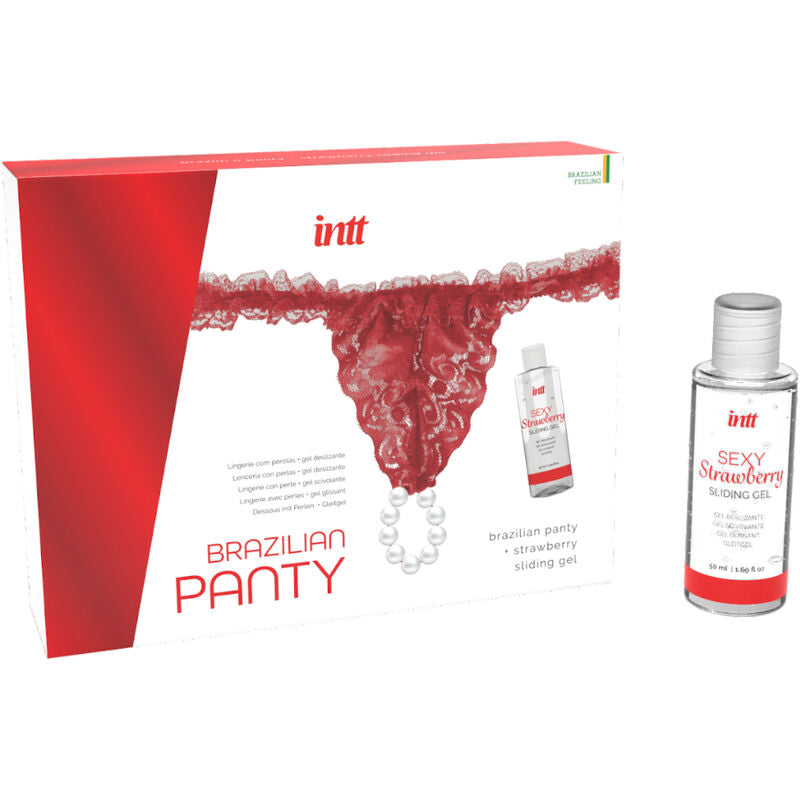 INTT RELEASES - PANTY BRASILEÑO ROJA CON PERLAS Y GEL LUBRICANTE 50 ML INTT RELEASES