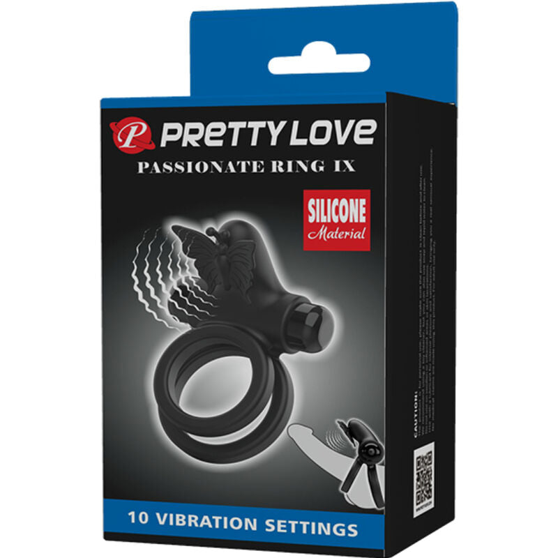 PRETTY LOVE - DOBLE ANILLO VIBRADOR CON ESTIMULADOR NEGRO PRETTY LOVE MALE