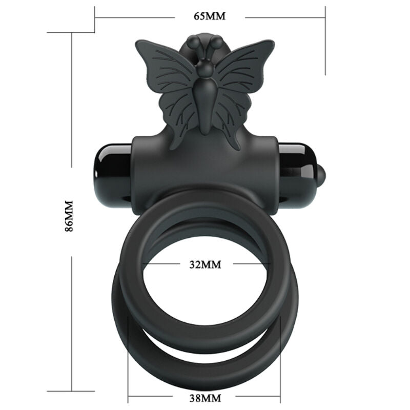 PRETTY LOVE - DOBLE ANILLO VIBRADOR CON ESTIMULADOR NEGRO PRETTY LOVE MALE