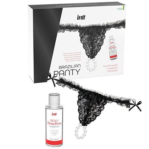 INTT RELEASES - PANTY BRASILEÑA NEGRA CON PERLAS Y GEL LUBRICANTE 50 ML INTT RELEASES