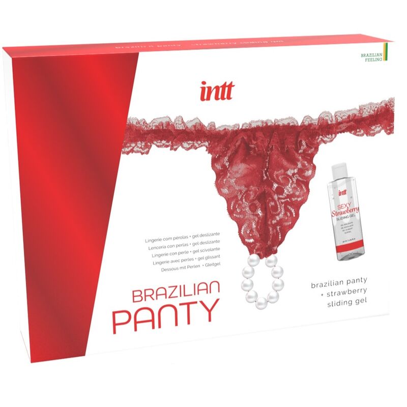 INTT RELEASES - PANTY BRASILEÑO ROJA CON PERLAS Y GEL LUBRICANTE 50 ML INTT RELEASES