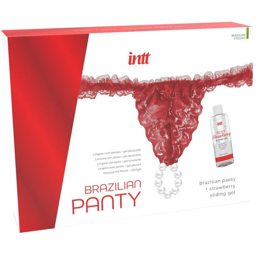INTT RELEASES - PANTY BRASILEÑO ROJA CON PERLAS Y GEL LUBRICANTE 50 ML INTT RELEASES