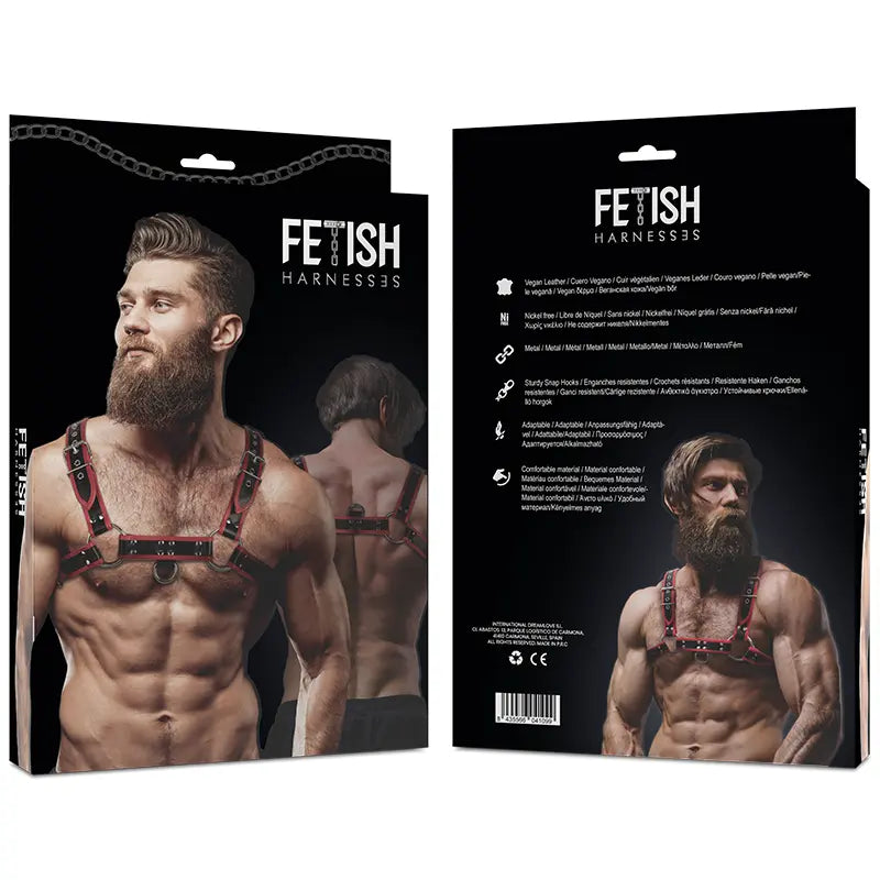 FETISH SUBMISSIVE ATTITUDE - ARNÉS ECOPIEL PECHO HOMBRE NEGRO/ROJO FETISH SUBMISSIVE ATTITUDE