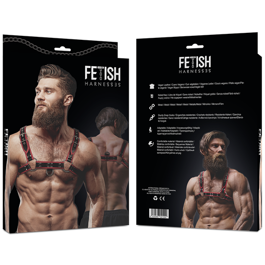 FETISH SUBMISSIVE ATTITUDE - ARNÉS ECOPIEL PECHO HOMBRE NEGRO/ROJO FETISH SUBMISSIVE ATTITUDE