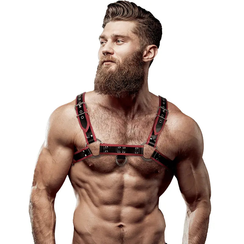 FETISH SUBMISSIVE ATTITUDE - ARNÉS ECOPIEL PECHO HOMBRE NEGRO/ROJO FETISH SUBMISSIVE ATTITUDE
