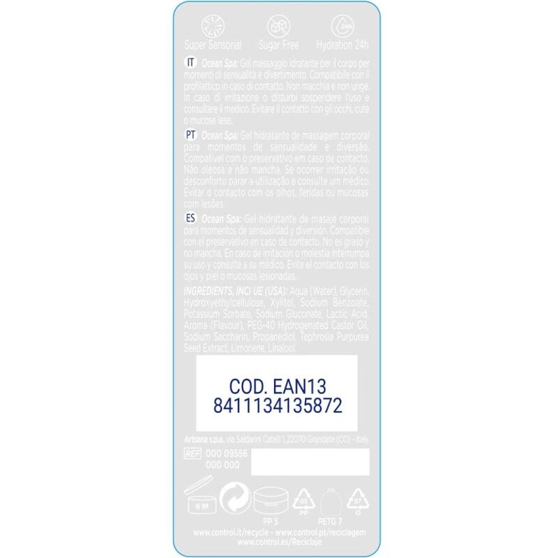 CONTROL - 2 EN 1 MASSAGE & PLEASURE MEDITERRANEAN SEA 200 ML CONTROL LUBES