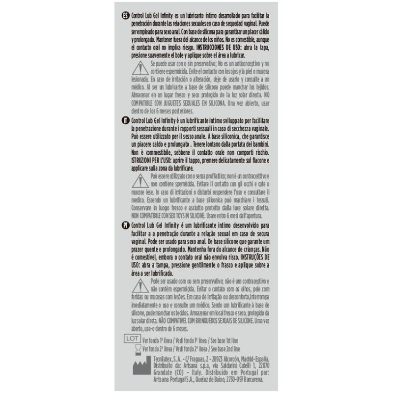 CONTROL - INFINITY LUBRICANTE BASE SILICONA 75 ML CONTROL LUBES