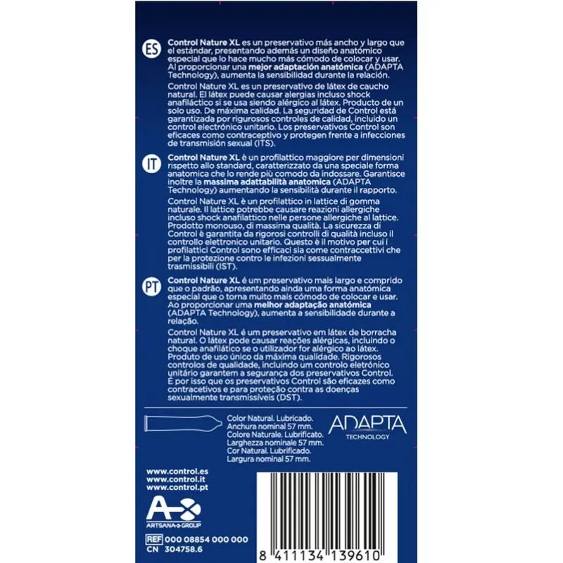 CONTROL - ADAPTA NATURE XL PRESERVATIVOS 12 UNIDADES CONTROL CONDOMS