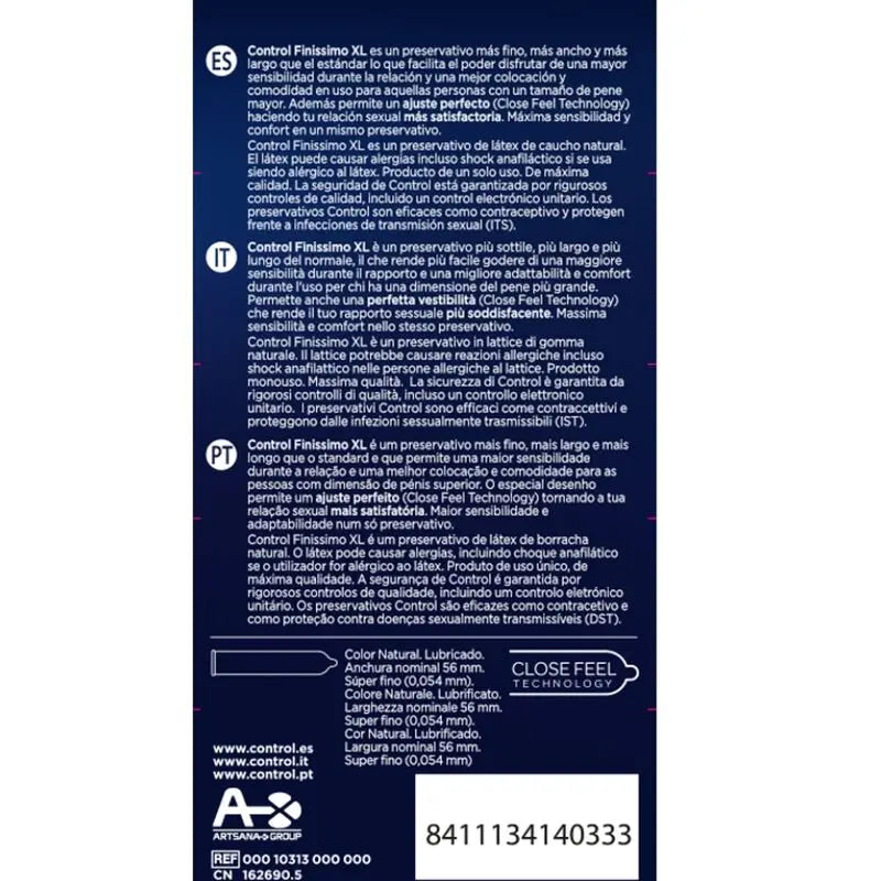 CONTROL - FINISSIMO XL PRESERVATIVOS 12 UNIDADES CONTROL CONDOMS