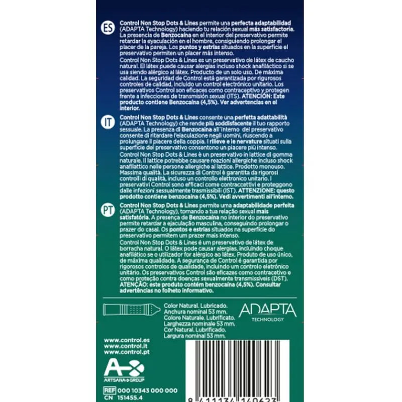 CONTROL - NONSTOP PUNTOS Y ESTRIAS PRESERVATIVOS 12 UNIDADES CONTROL CONDOMS