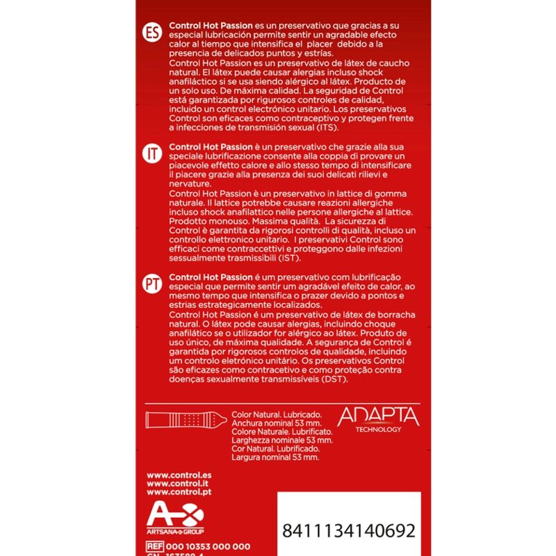 CONTROL - HOT PASSION PRESERVATIVOS EFECTO CALOR 10 UNIDADES CONTROL CONDOMS
