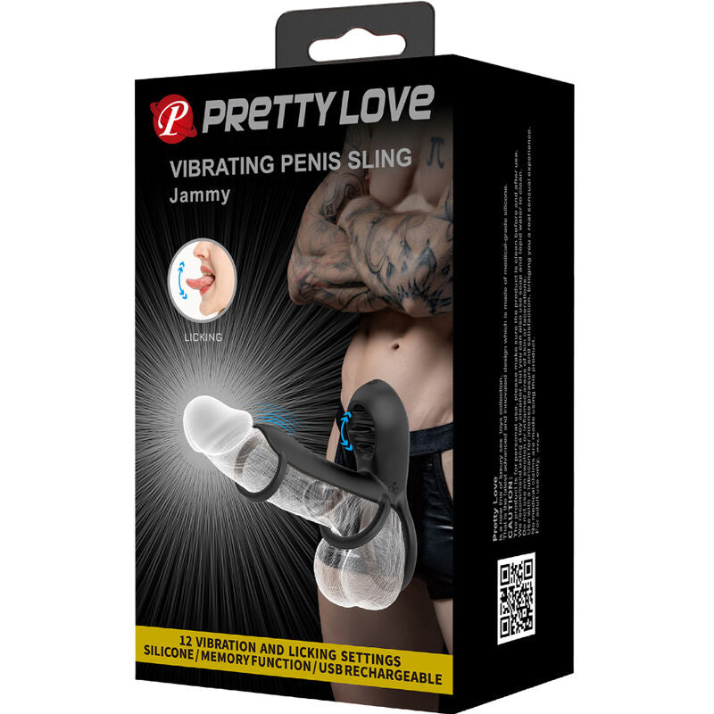 PRETTY LOVE - JAMMY FUNDA DE PENE 12 VIBRACIONES CON LENGUA RECARGABLE SILICONA PRETTY LOVE MALE