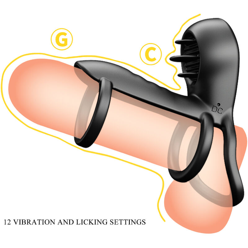 PRETTY LOVE - JAMMY FUNDA DE PENE 12 VIBRACIONES CON LENGUA RECARGABLE SILICONA PRETTY LOVE MALE