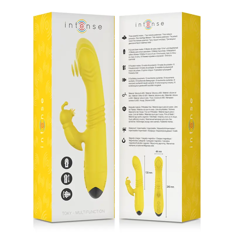 INTENSE - TOKY VIBRADOR MULTIFUNCIÓN RECARGABLE UP & DOWN CON ESTIMULADOR DE CLITORIS AMARILLO INTENSE FUN