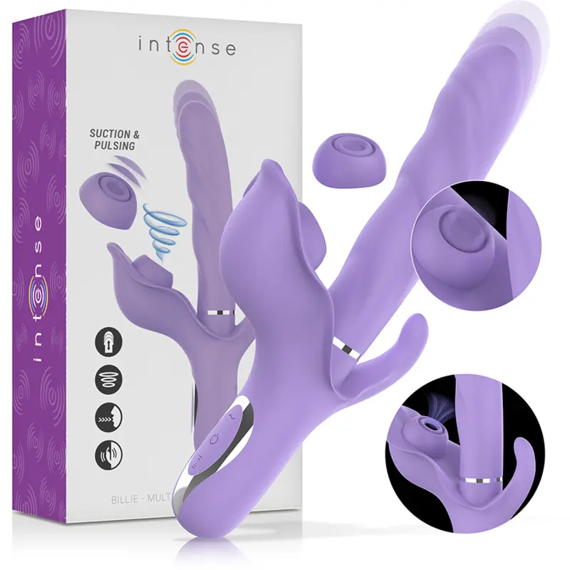 INTENSE - BILLIE VIBRADOR MULTIFUNCIÓN RECARGABLE SUCCIONADOR CON PULSADOR MORADO INTENSE FUN
