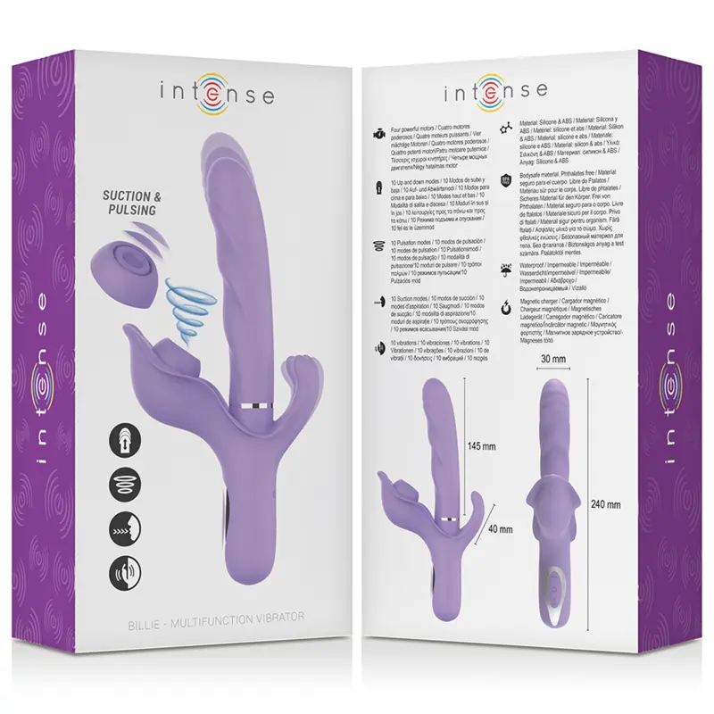 INTENSE - BILLIE VIBRADOR MULTIFUNCIÓN RECARGABLE SUCCIONADOR CON PULSADOR MORADO INTENSE FUN