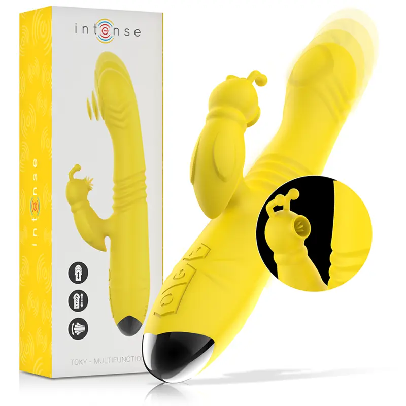 INTENSE - TOKY VIBRADOR MULTIFUNCIÓN RECARGABLE UP & DOWN CON ESTIMULADOR DE CLITORIS AMARILLO INTENSE FUN