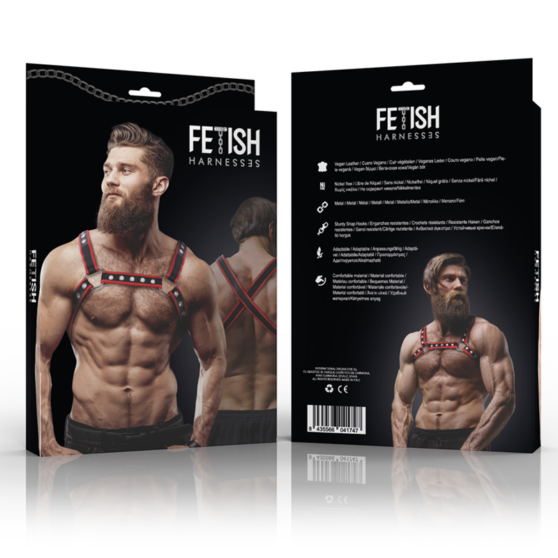 FETISH SUBMISSIVE ATTITUDE - ARNÉS BULLDOG ECOPIEL PECHO HOMBRE NEGRO/ROJO FETISH SUBMISSIVE ATTITUDE