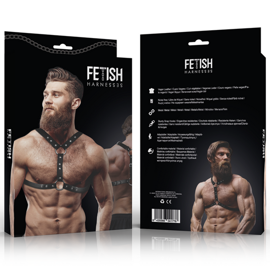 FETISH SUBMISSIVE ATTITUDE - ARNÉS ECOPIEL PECHO CON DOBLE SUJECIÓN Y TACHUELAS HOMBRE FETISH SUBMISSIVE ATTITUDE
