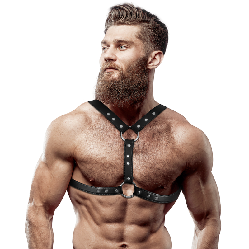 FETISH SUBMISSIVE ATTITUDE - ARNÉS ECOPIEL PECHO CON DOBLE SUJECIÓN Y TACHUELAS HOMBRE FETISH SUBMISSIVE ATTITUDE