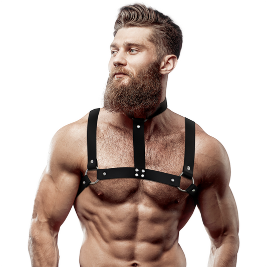 FETISH SUBMISSIVE ATTITUDE - ARNÉS AJUSTABLE ECOPIEL PECHO CON COLLAR HOMBRE FETISH SUBMISSIVE ATTITUDE