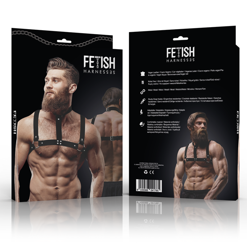 FETISH SUBMISSIVE ATTITUDE - ARNÉS AJUSTABLE ECOPIEL PECHO CON COLLAR HOMBRE FETISH SUBMISSIVE ATTITUDE