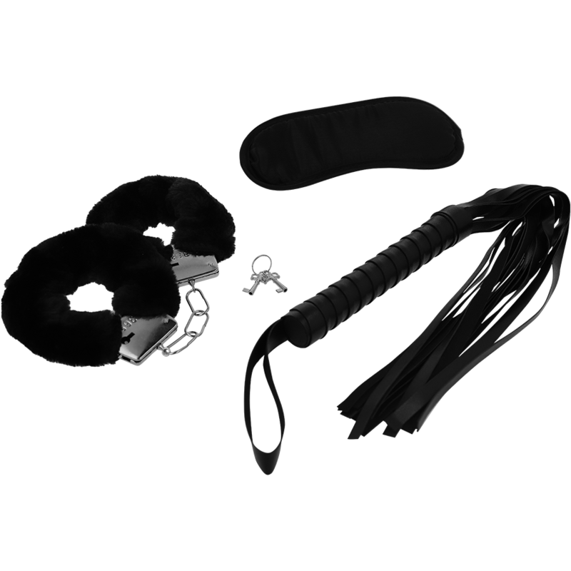 INTENSE - FETISH SET ERÓTICO 1 CON ESPOSAS, ANTIFAZ Y LÁTIGO DE CUERO VEGANO INTENSE FETISH