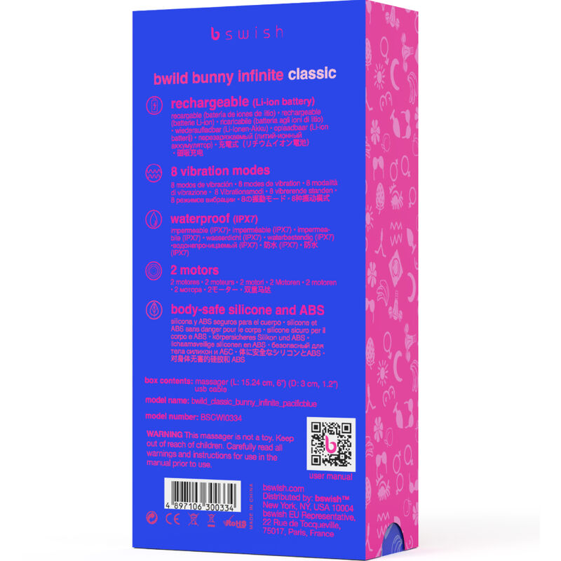 B SWISH - BWILD BUNNY INFINITE CLASSIC VIBRADOR RECARGABLE SILICONA AZUL B SWISH