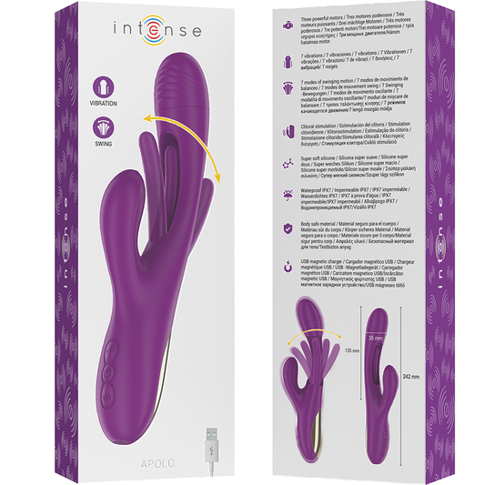 INTENSE - APOLO VIBRADOR MULTIFUNCIÓN RECARGABLE 7 VIBRACIONES CON LENGUA OSCILANTE MORADO INTENSE FUN