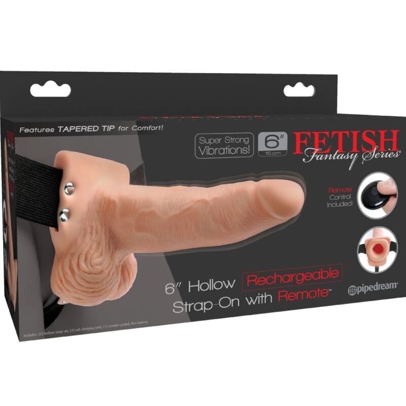 FETISH FANTASY SERIES - ARNÉS AJUSTABLE CONTROL REMOTO PENE REALÍSTICO CON TESTÍCULOS RECARGABLE Y VIBRADOR 15 CM FETISH FANTASY SERIES