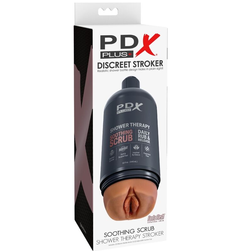 PDX PLUS - MASTURBADOR STROKER DISEÑO DISCRETO DE BOTE CHAMPU SOOTHING SCRUB CARAMELO PDX PLUS+